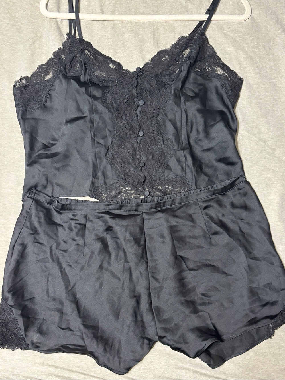 Silky Lace-Trim Black Camisole & Shorts Sleep Set